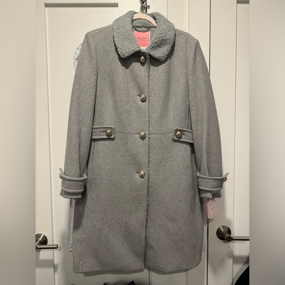 KATE SPADE New York | Sherpa Trimmed Wool Blend Coat - Heather Grey (L) - Picture 3 of 3